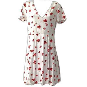 GAP Floral Poppy Fit & Flare Dress White Red V-Neck  4